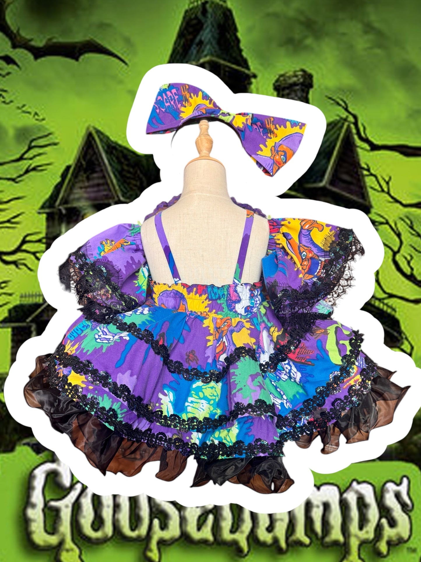 RTS 5/6/7 vintage Goosebumps Eloise heart dress with matching bow