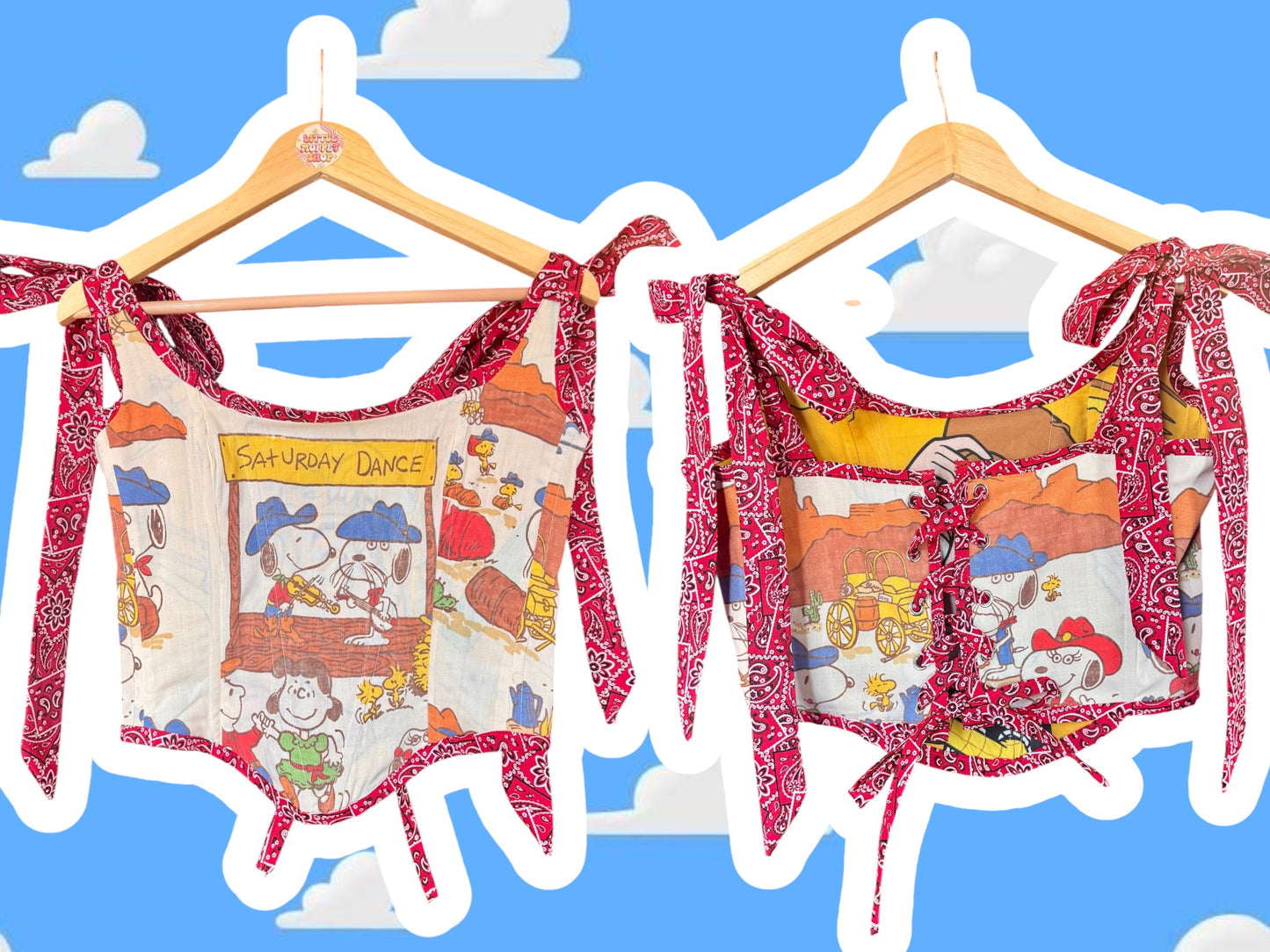 RTS M/L REVERSIBLE long Western Snoopy and Woody Mama Corset top