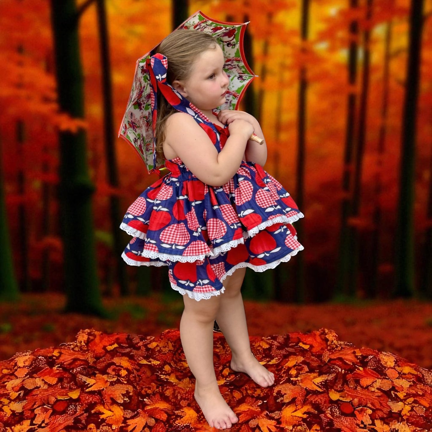 RTS 5/6 Vintage Apple Harley dress with matching bow
