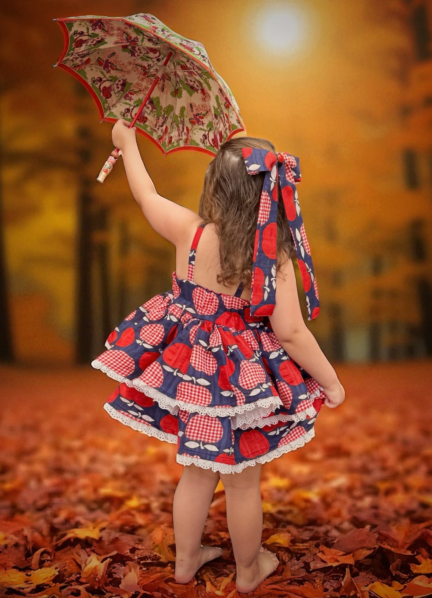 RTS 5/6 Vintage Apple Harley dress with matching bow