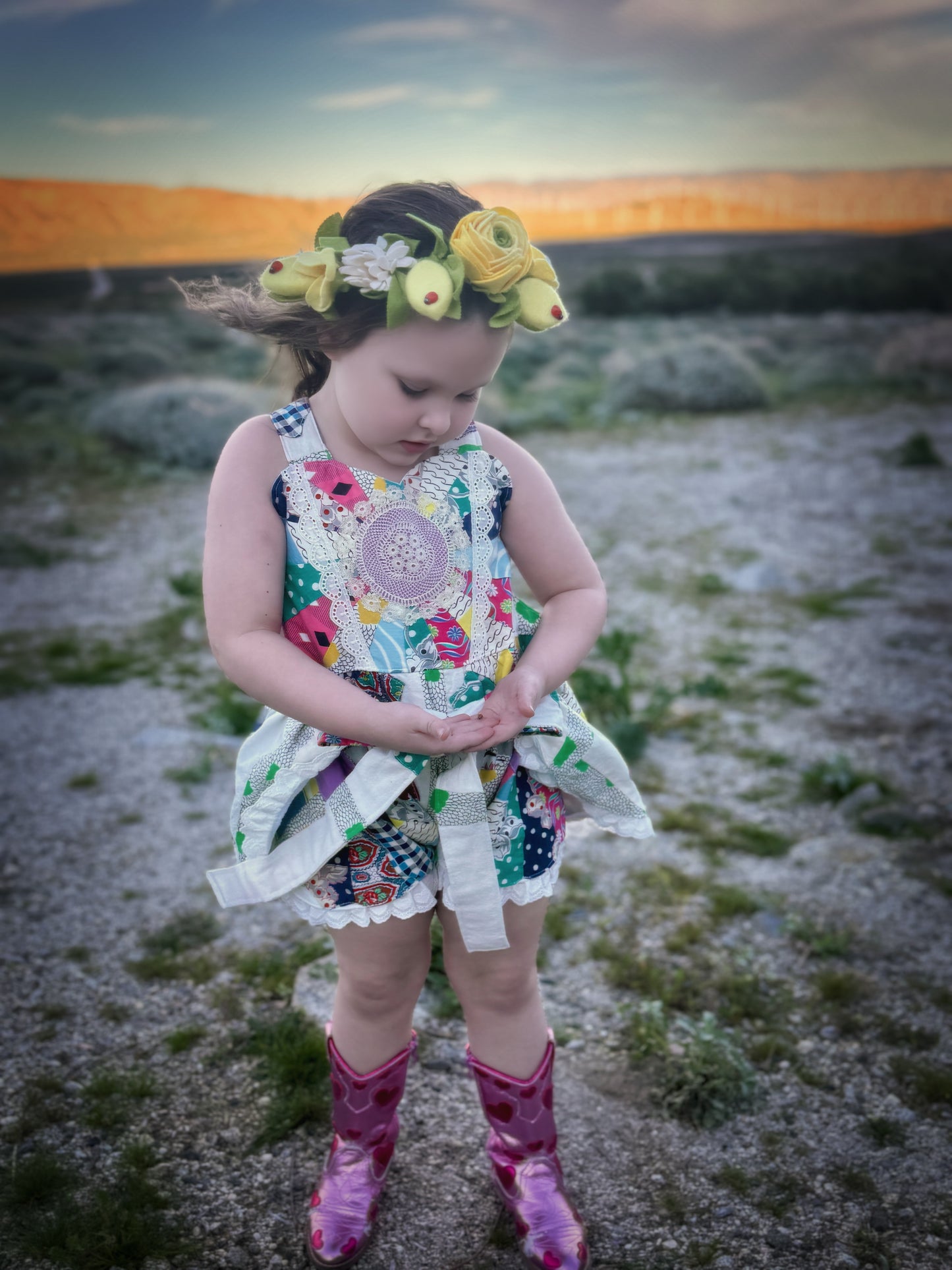 RTS 4/5/6 vintage quilt Bettie Romper