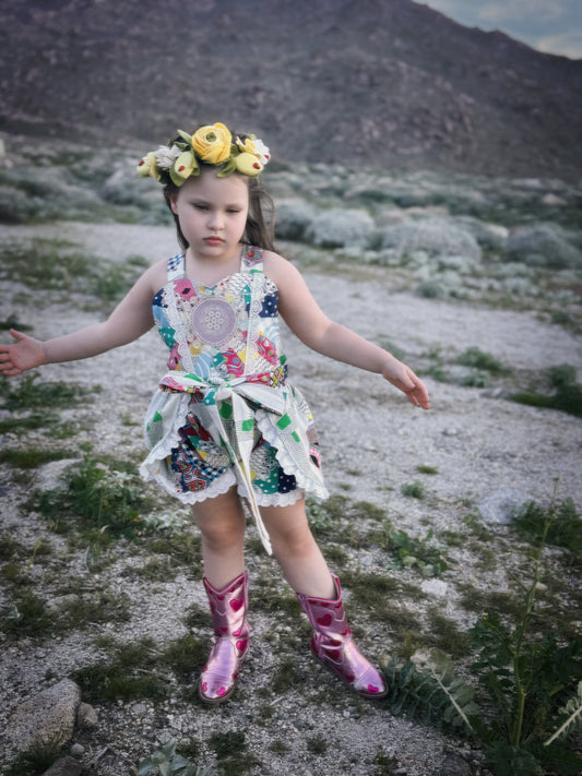 RTS 4/5/6 vintage quilt Bettie Romper