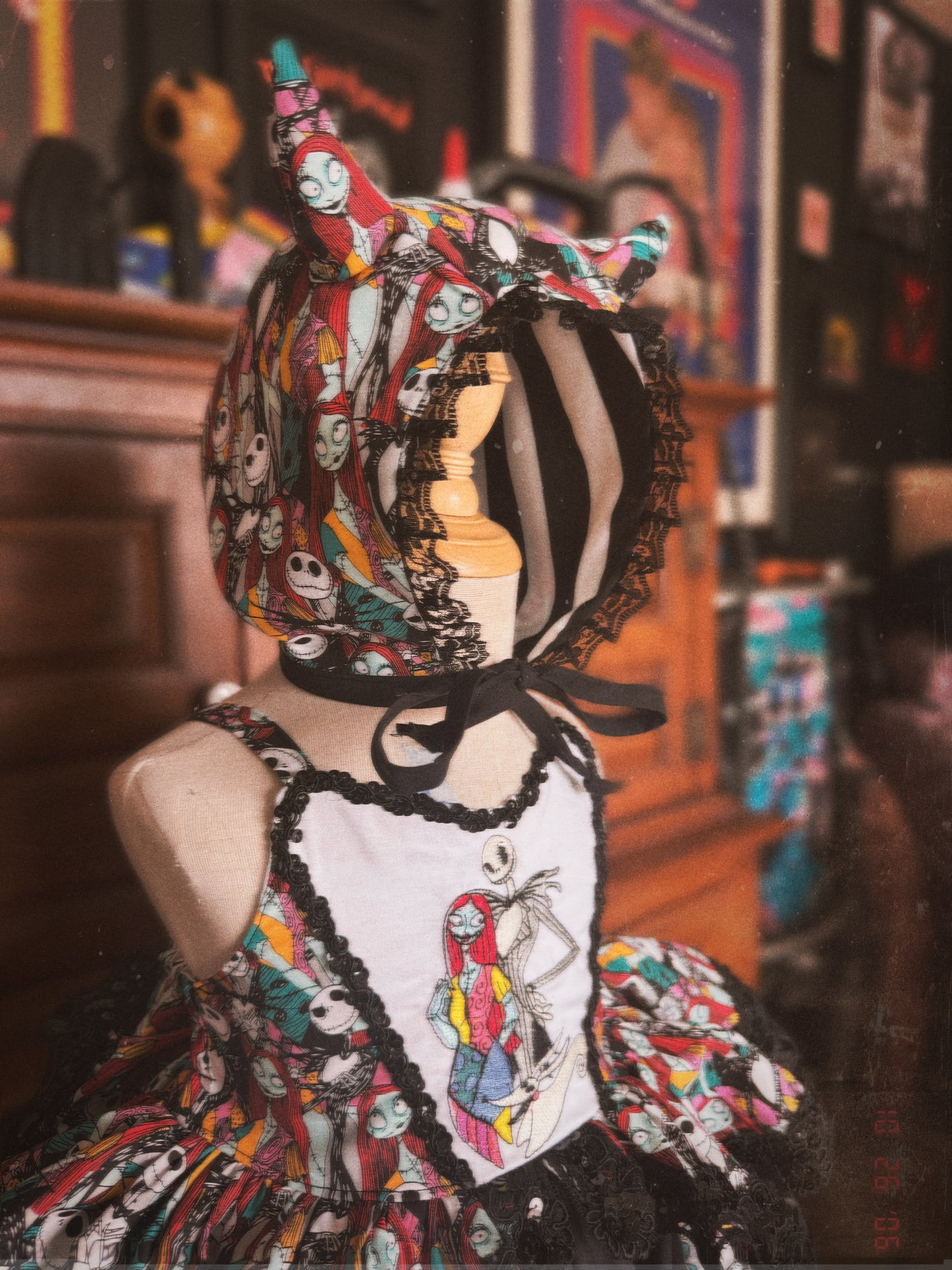 Made to order NBC Harley romper dress with matching devil bonnet