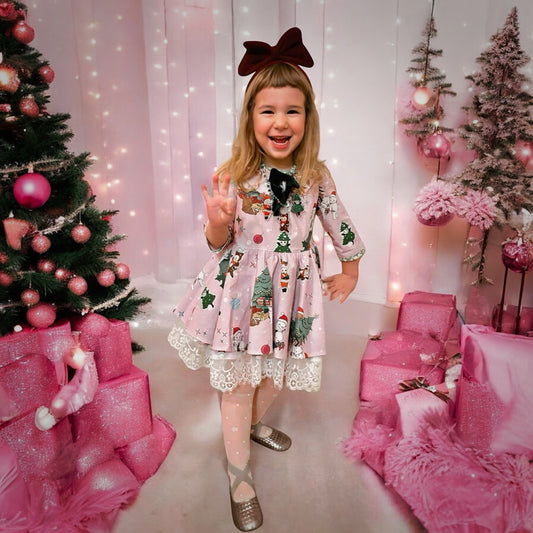 MTO Pink Kewpie Christmas Emily Dress