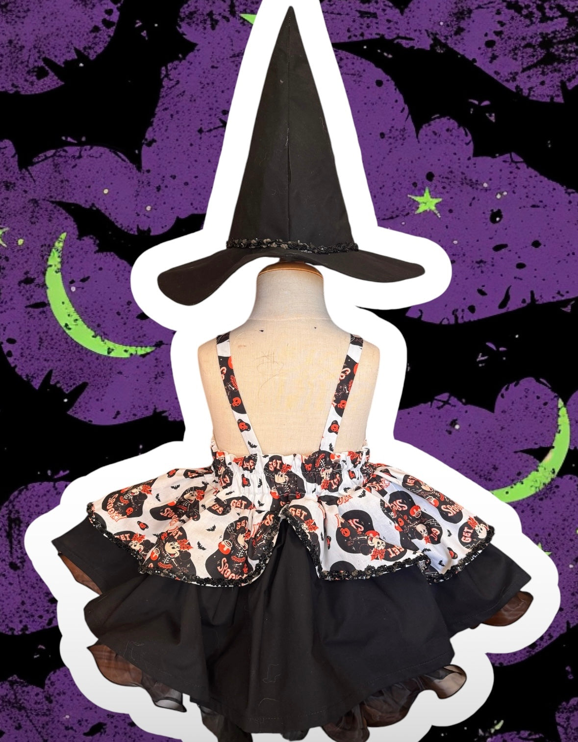 RTS 4/5 Minnie and Daisy Witch Harley dress with hat