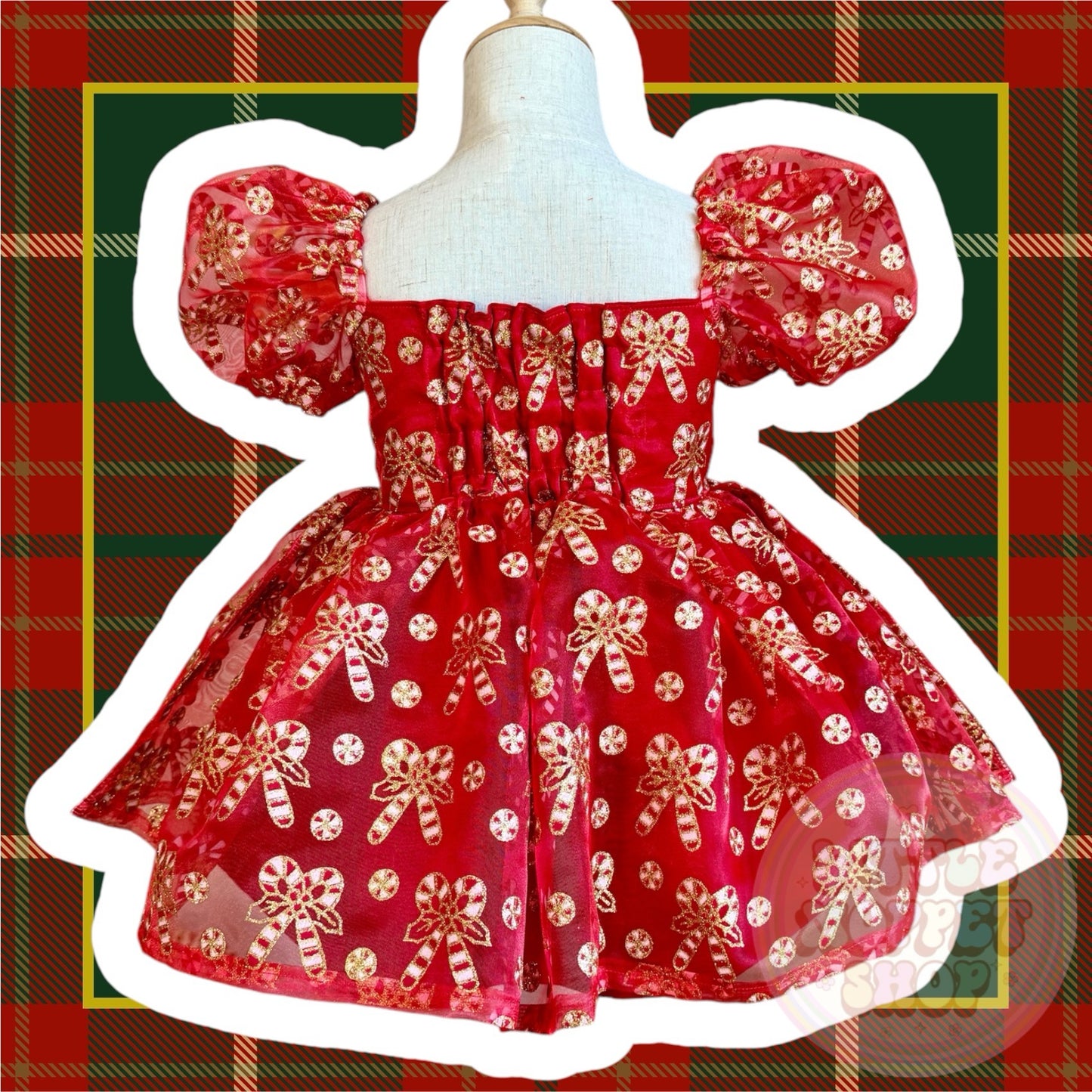 RTS 4-5T red and gold candy cane dress