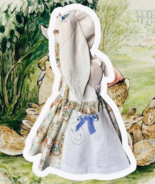 RTS 3/4/5 Beatrix Potter Easter Egg hunt dress with matching bonnet