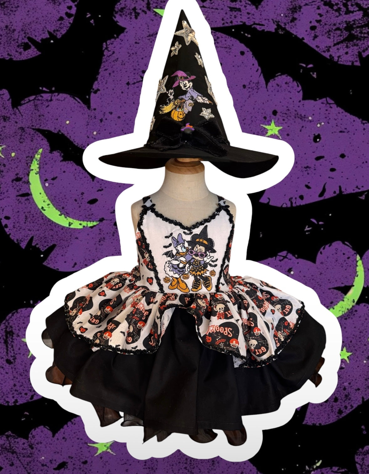 RTS 4/5 Minnie and Daisy Witch Harley dress with hat