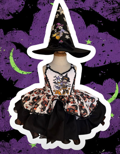 RTS 4/5 Minnie and Daisy Witch Harley dress with hat