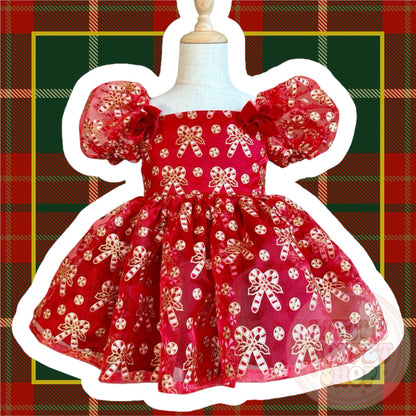 RTS 4-5T red and gold candy cane dress