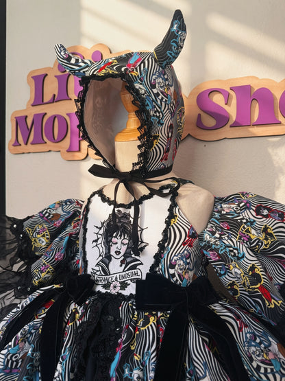 RTS 5/6/7 Beetlejuice dress with matching bonnet