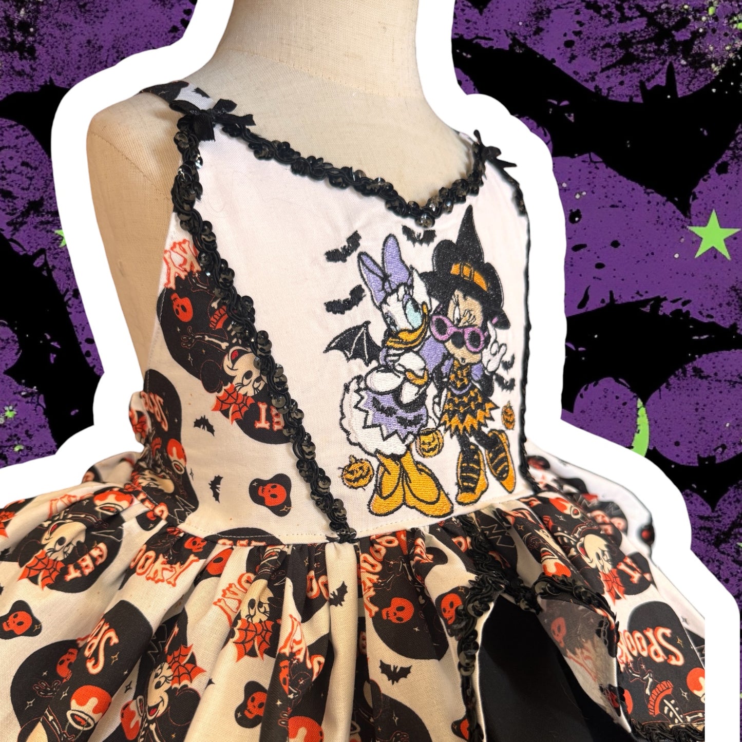 RTS 4/5 Minnie and Daisy Witch Harley dress with hat