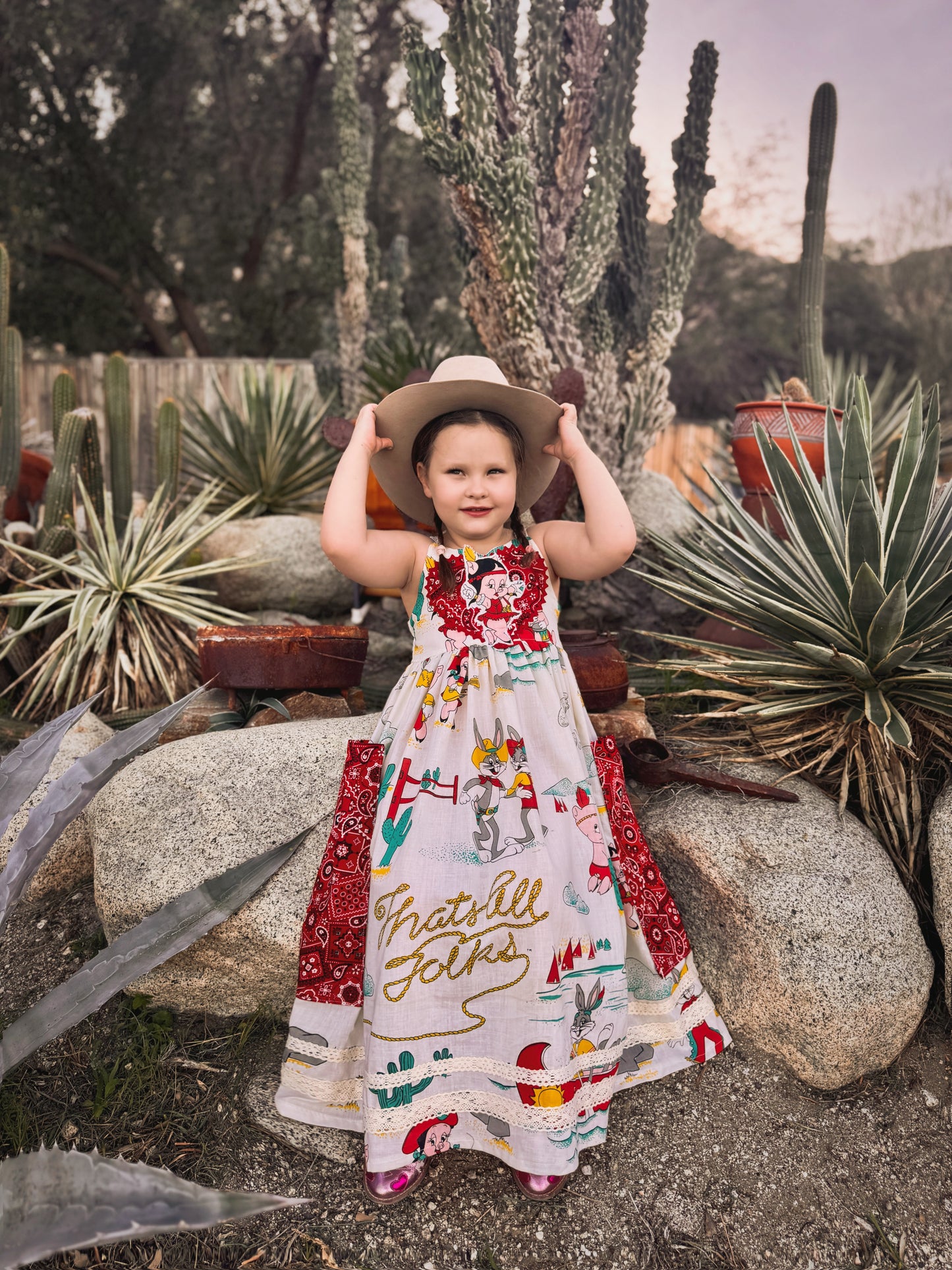 RTS 7/8 Vintage Looney Tunes western maxi dress