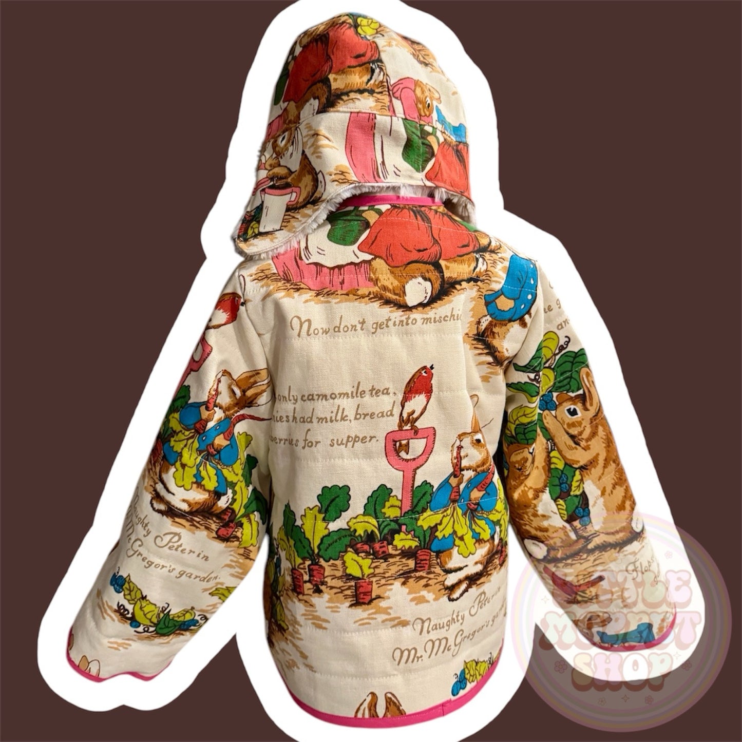 RTS 6/7 quilted Peter Rabbit coat with pocket bunny