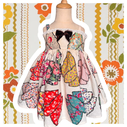 RTS 5/6 1940's feedsack butterfly quilt dress