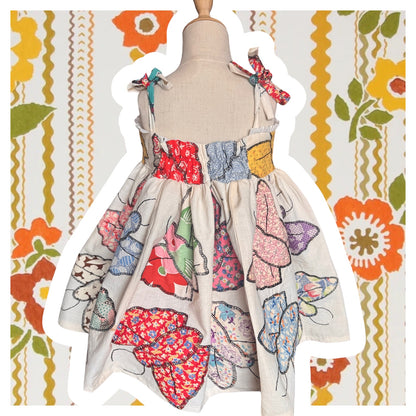 RTS 5/6 1940's feedsack butterfly quilt dress