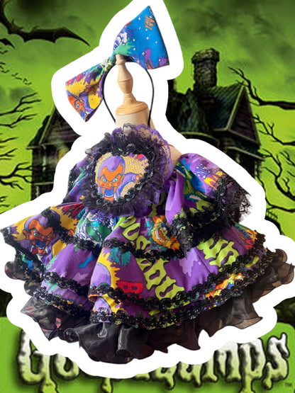 RTS 5/6/7 vintage Goosebumps Eloise heart dress with matching bow