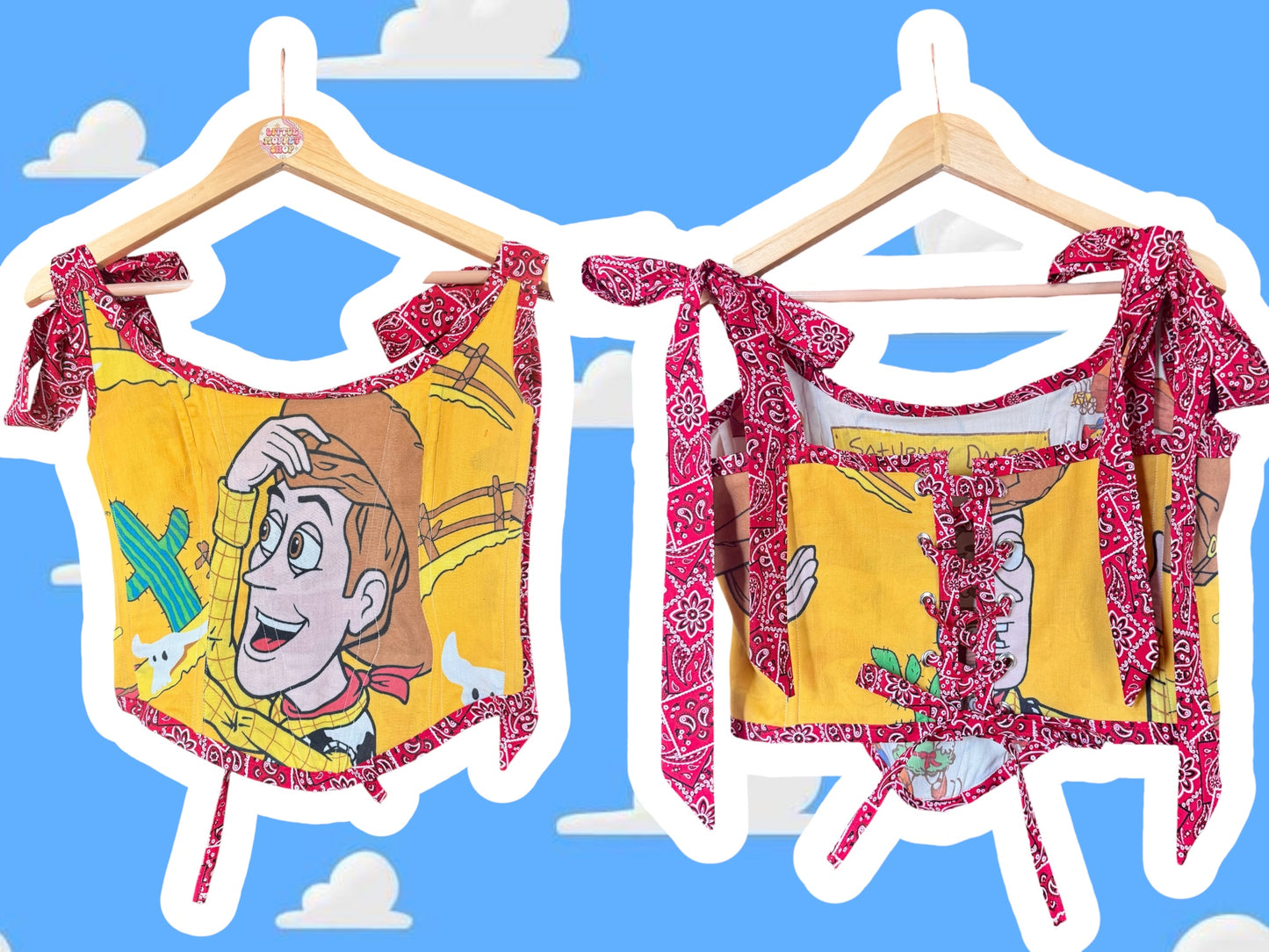 RTS M/L REVERSIBLE long Western Snoopy and Woody Mama Corset top