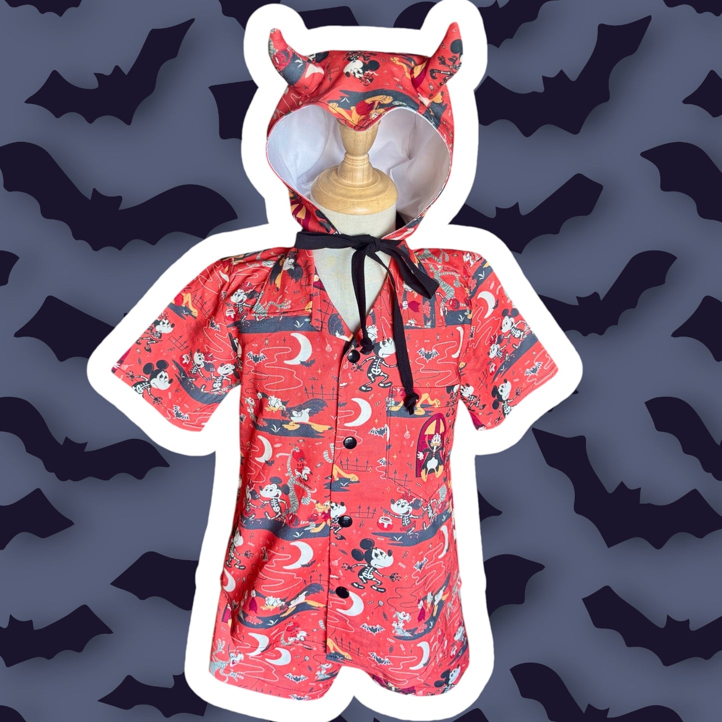 RTS 6/7 Mickey Halloween button up, shorts and devil bonnet