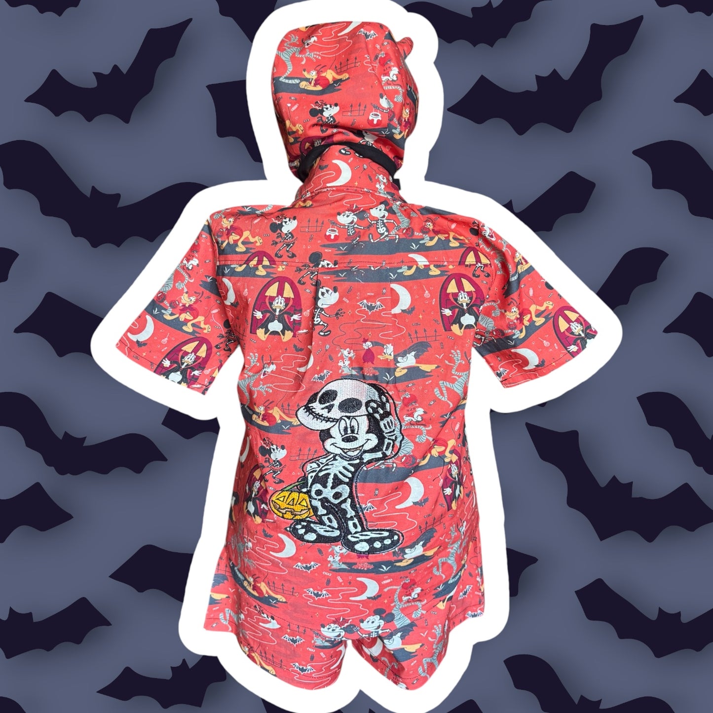 RTS 6/7 Mickey Halloween button up, shorts and devil bonnet