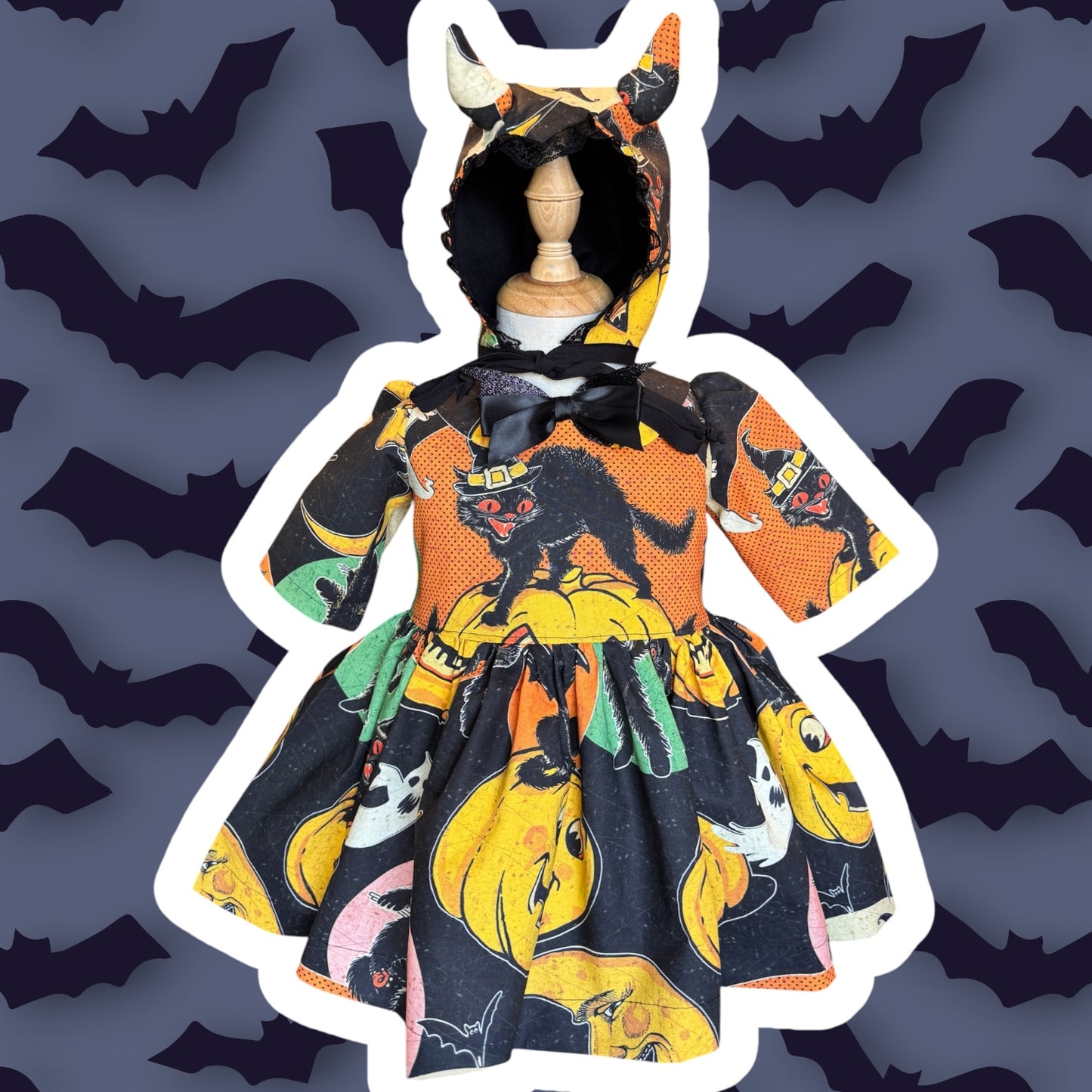 RTS 2/3T Halloween Emily dress with matching devil bonnet
