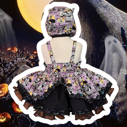 Made to order Three Henchmen Harley dress with matching devil bonnet