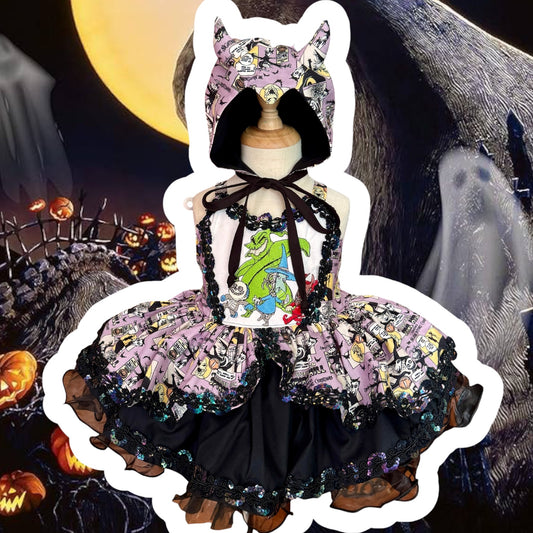 Made to order Three Henchmen Harley dress with matching devil bonnet