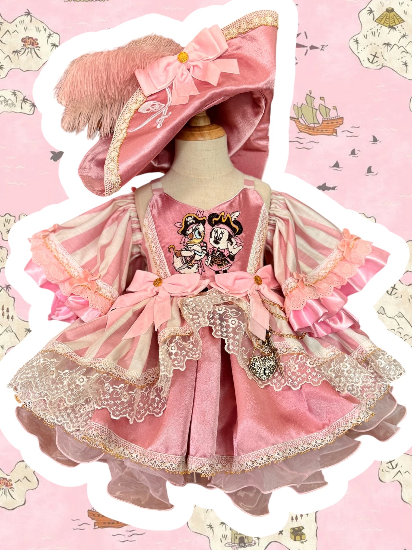 RTS 2/3/4 Eloise Pink pirate dress with hat and bloomers