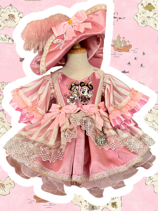 RTS 2/3/4 Eloise Pink pirate dress with hat and bloomers
