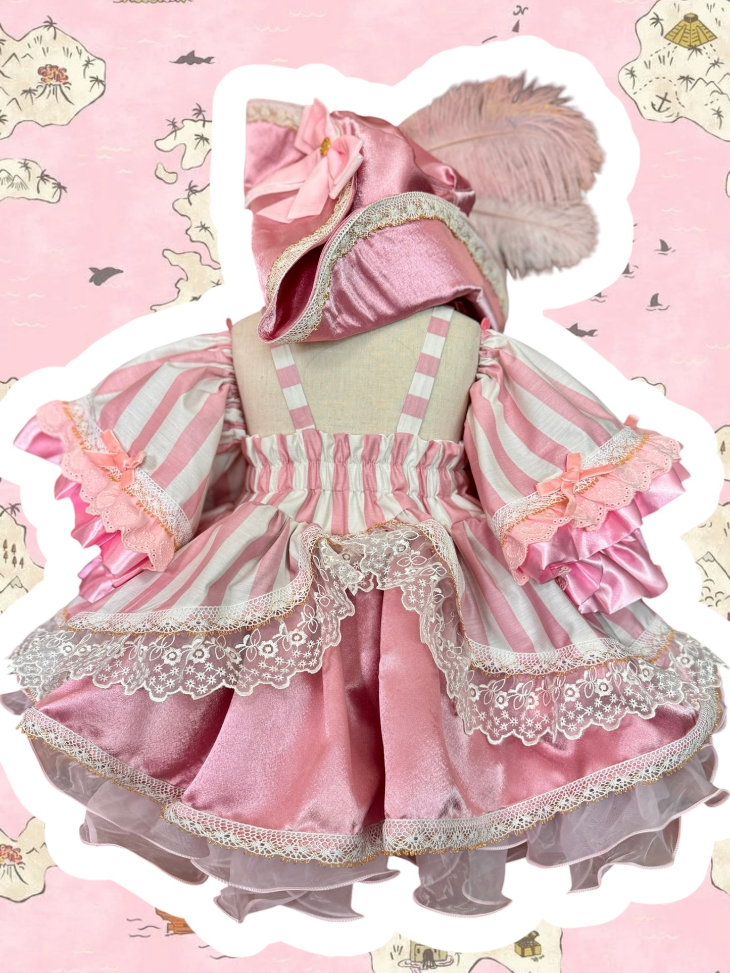 RTS 2/3/4 Eloise Pink pirate dress with hat and bloomers