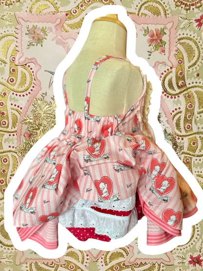 RTS 3/4 Kewpie Valentine’s Day Harley romper dress