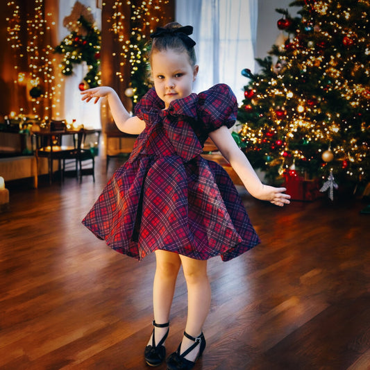 RTS 3/4T red plaid party dress